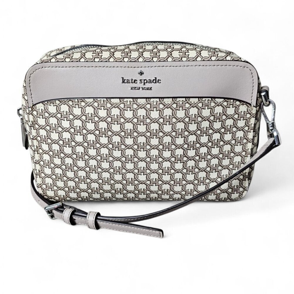 Kate Spade New York Spade Link Taupe And Cream Camera Crossbody Shoulder Bag COA